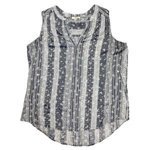 Como Blu 1X Print Sleeveless Tank Top Blouse V Neck Bandanna Print Paisley Boho